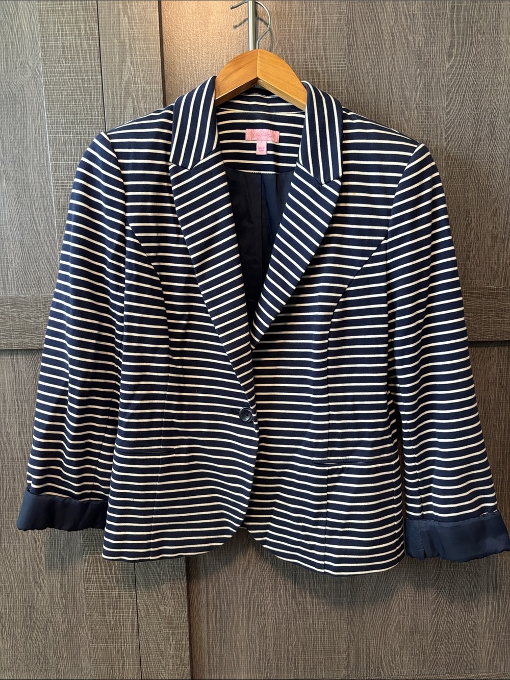 Lilly Pulitzer Navy & White Striped Single-Button Blazer